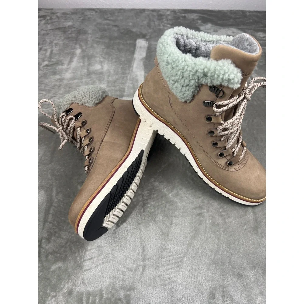 Cole Haan GrandExplore Waterproof Shearling Hiking Boots Tan Nubuck Womens‎ 9